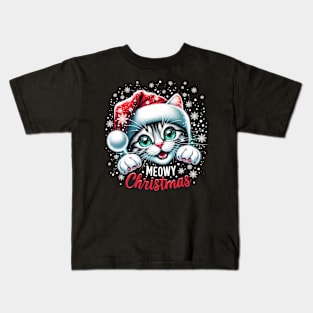 Christmas Cat In The Snowstorm Kids T-Shirt